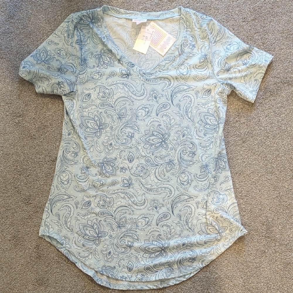 LuLaRoe Blue and White Paisley Iris Tunic Top